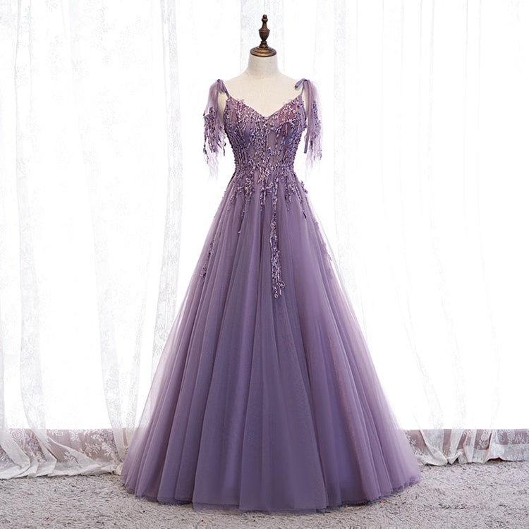 Vestido de Festa Longo Luxo em Tule com Apliques Brilho (Pronta Entrega)
