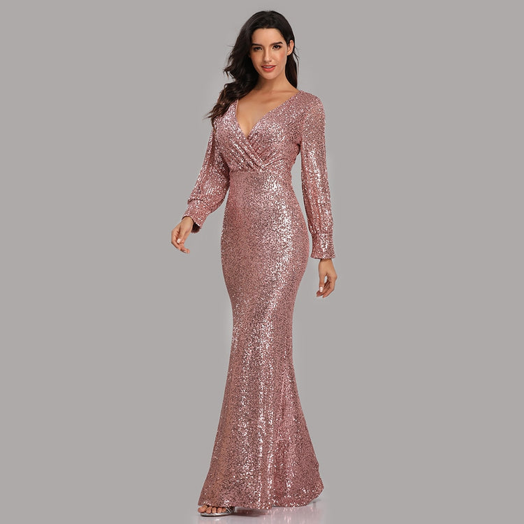Vestido de Festa Longo to Detalhado em Paetês Rosé