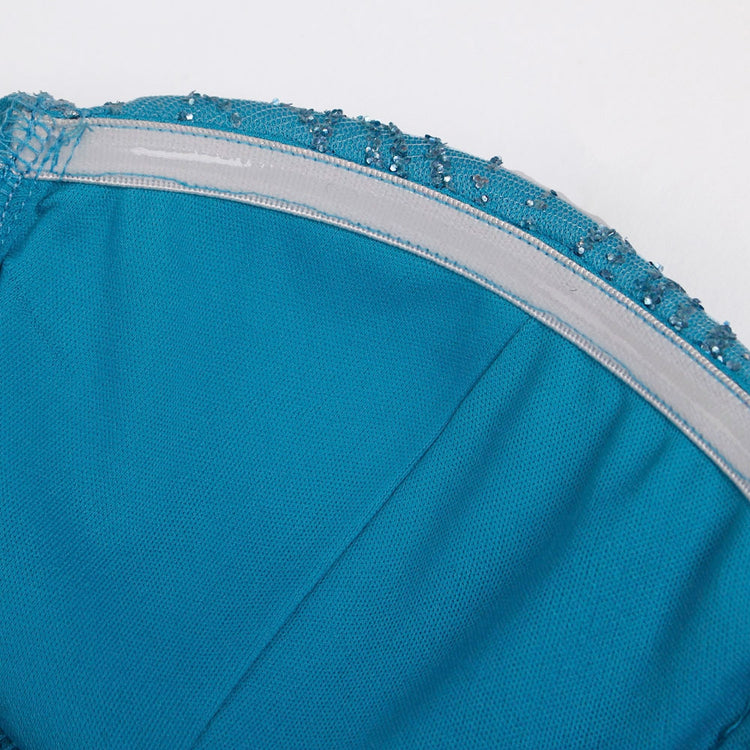 Vestido de Festa Longo com Fenda e Transparência Azul Serenity