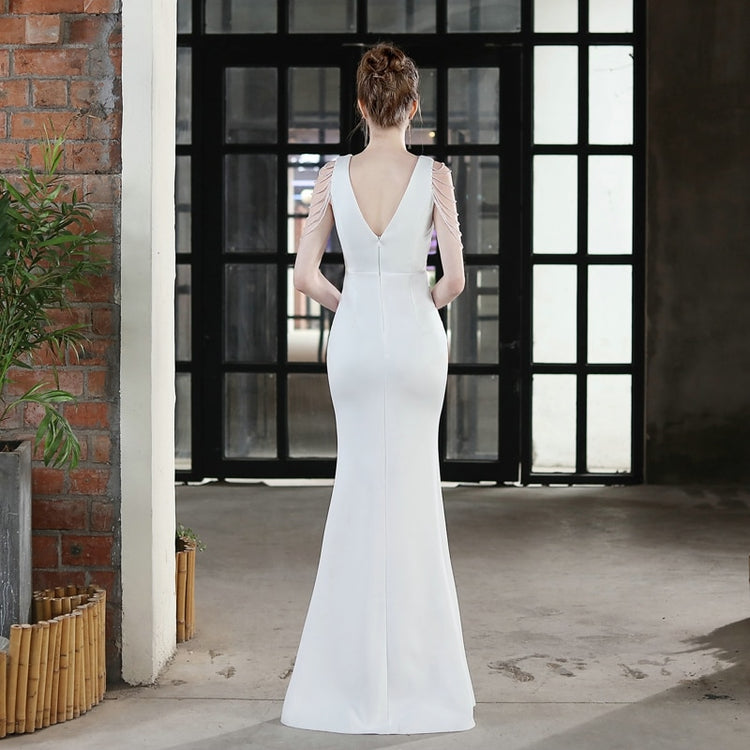 Vestido de Festa em Cetim Plissado em Camadas Branco