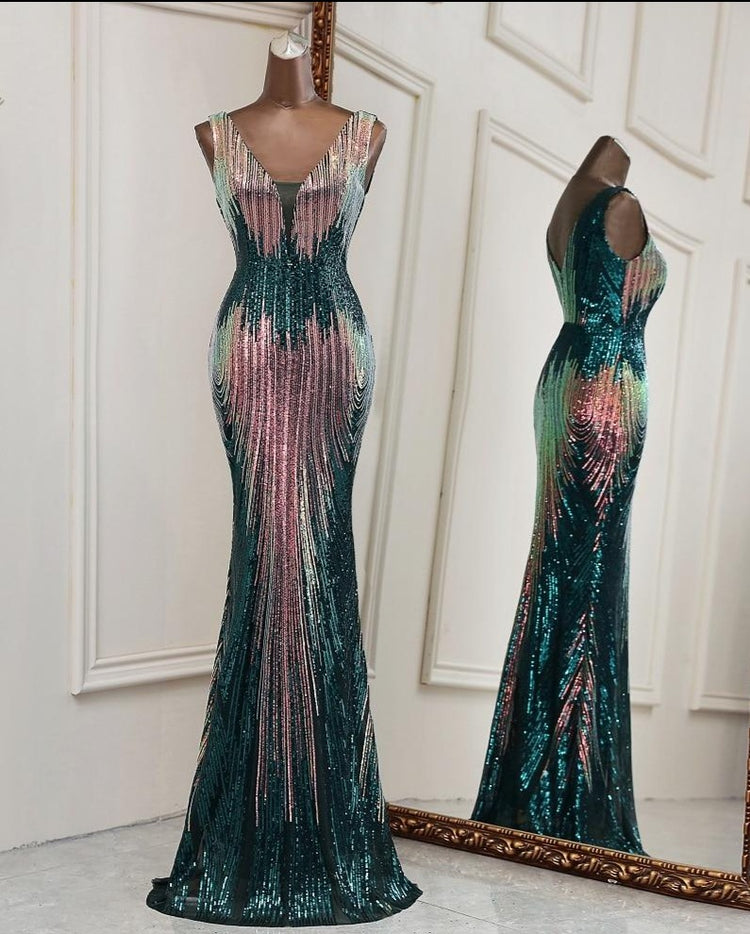 Vestido de Festa Luxo Sereia Dual Color Verde