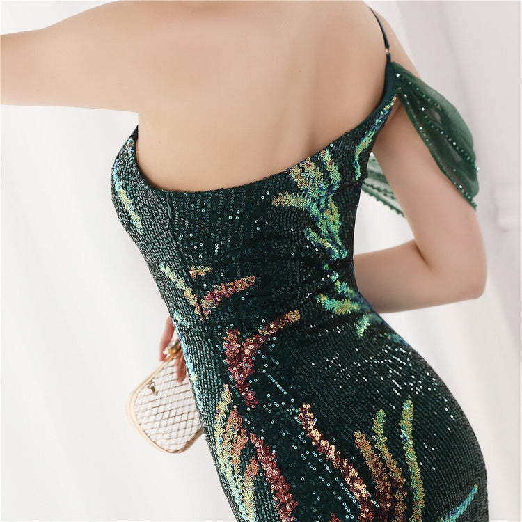 Vestido de Festa Luxo com Paetês Bordados Verde