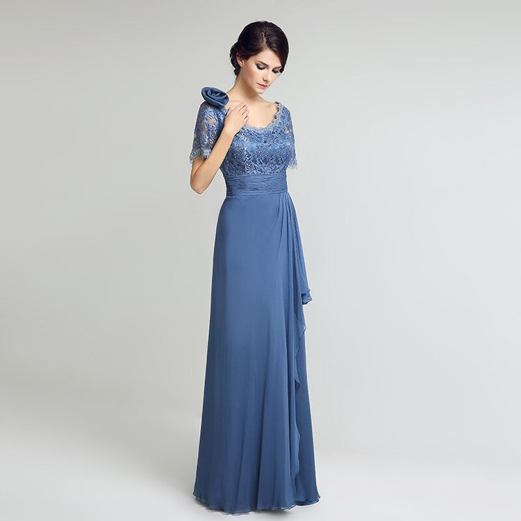 Vestido de Festa Longo Estilo Elegante Luxo Azul Empoeirado