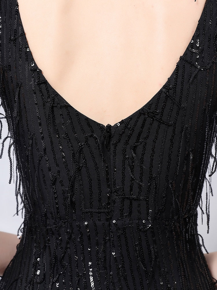 Vestido de Festa Longo Sereia Brilho Bordado Preto