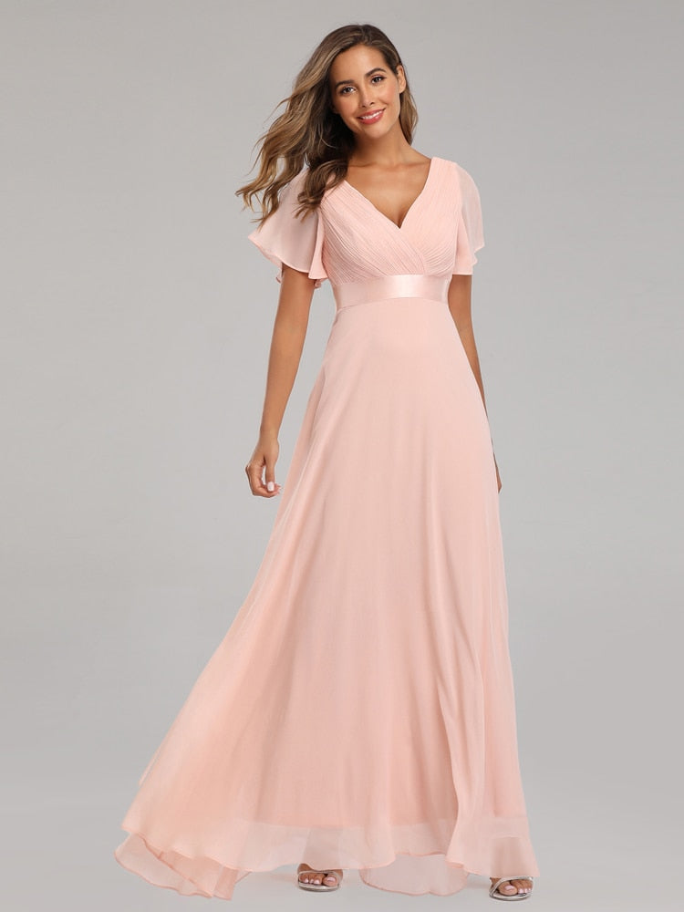 Vestido de Festa Longo com Faixa de Cetim Rosé
