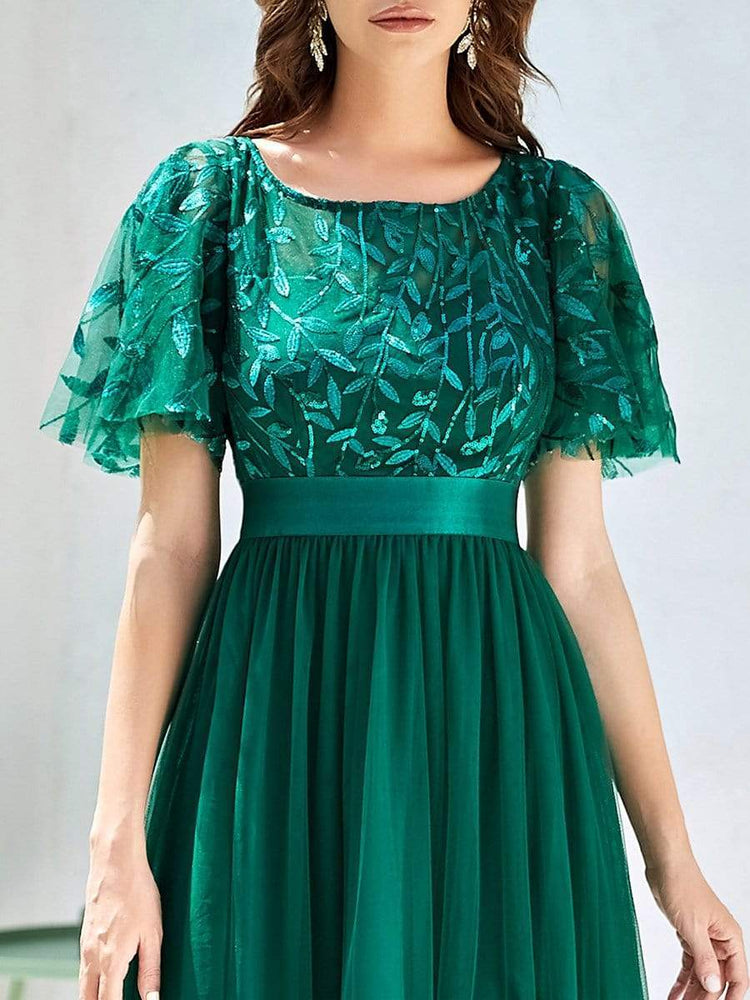 Vestido de Festa Longo com Detalhes Manta Bordada Verde