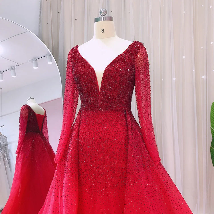 Vestido de Festa com Saia Brilho Vermelho e Decote - Modelo Especial