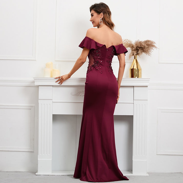 Vestido de Festa Longo com Manga Pétala Marsala