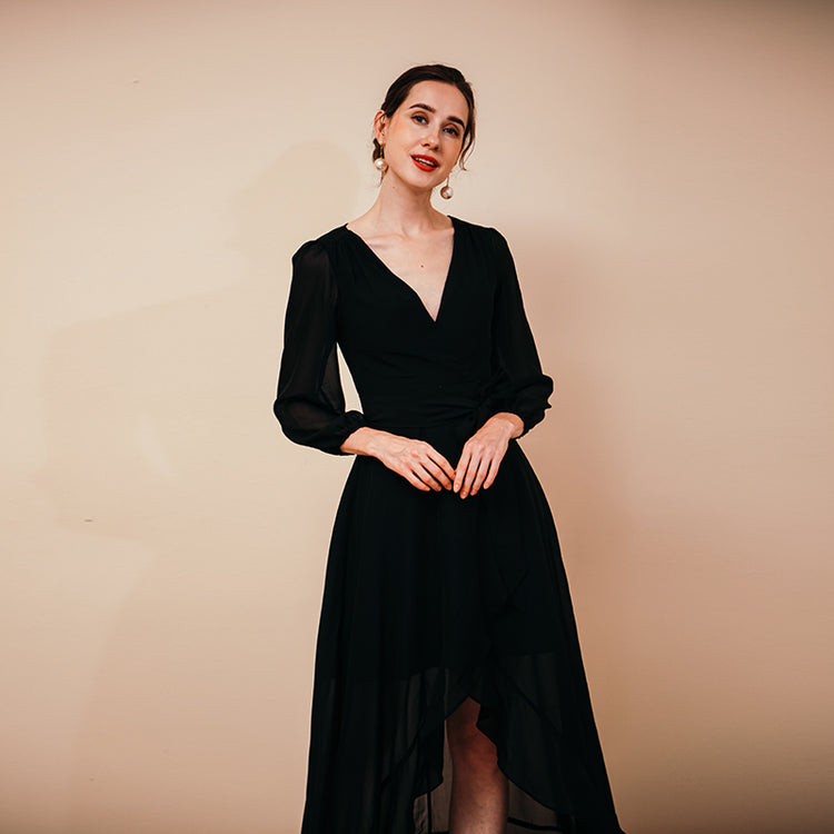 Vestido de Festa Longo com Decote V Preto