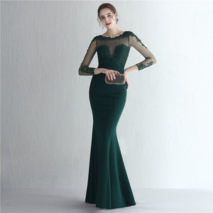 Vestido de Festa Longo com Detalhes em Renda e Apliques Florais Verde (Pronta Entrega)