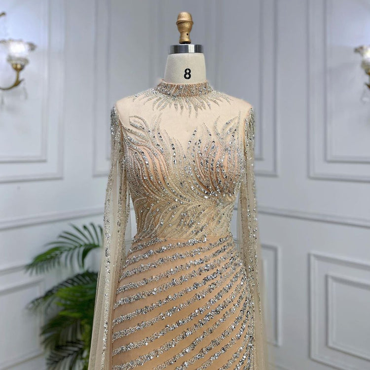 Vestido de Festa Luxo Glamour com Maxi Capa Adornada com Cristais - Modelo Especial
