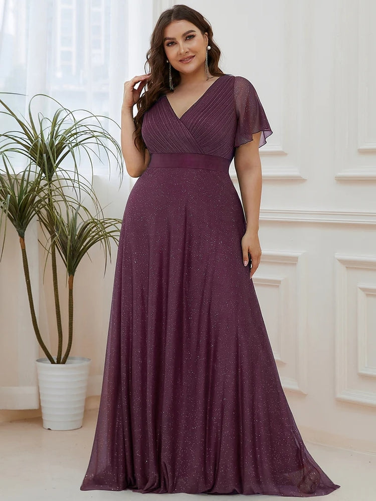 Vestido de Festa Longo com Faixa de Cetim e Tecido Brilho