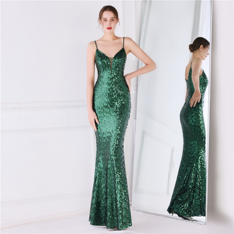 Vestido de Festa Brilho com Alça Espaguete
