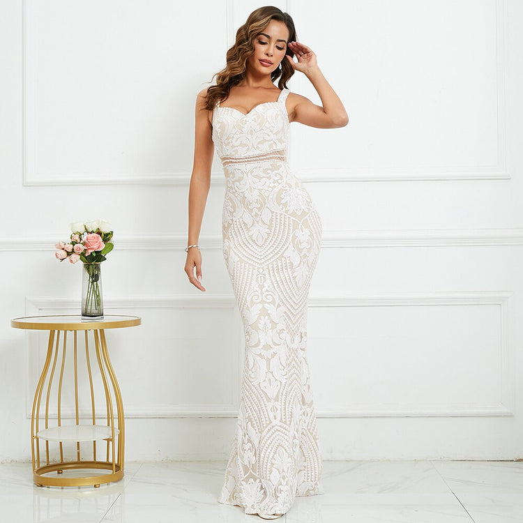 Vestido de Festa Sereia Elegante com Cintura Adornada