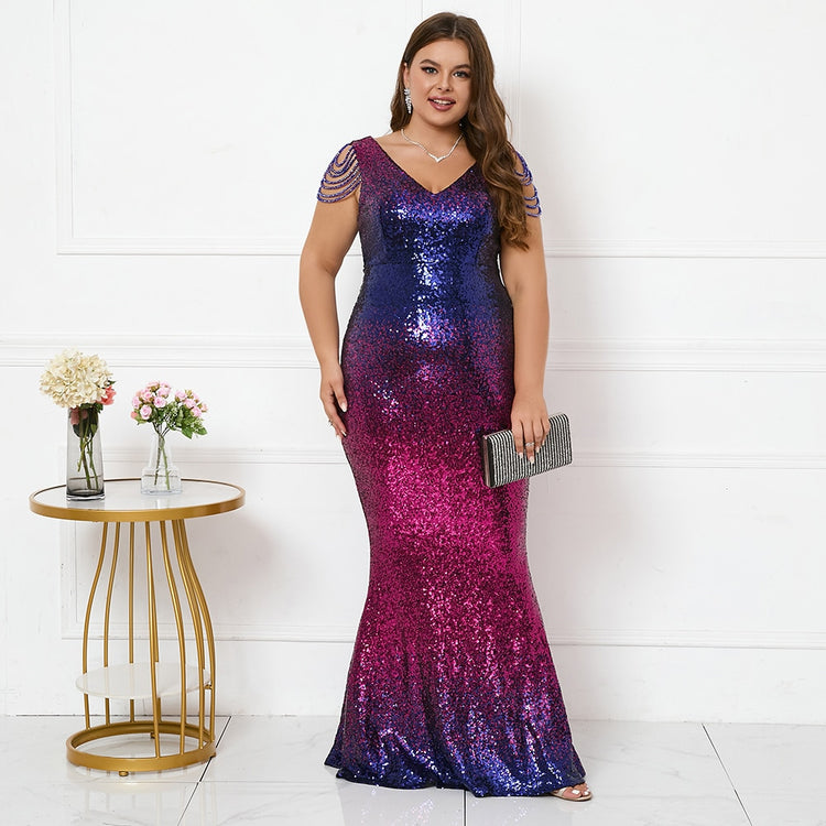 Vestido de Festa Plus Size Longo Corais Brilho