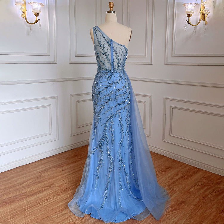 Vestido de Festa Luxo Sereia com Ombro Assimétrico e Brilho - Modelo Especial