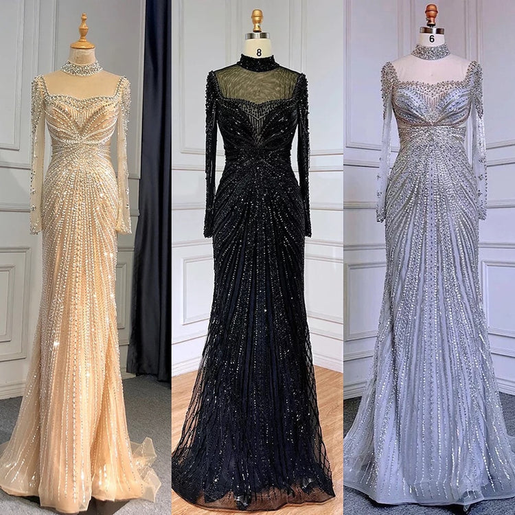 Vestido de Festa Sereia Magnus em Cetim Cravejado com Cristais - Modelo Especial