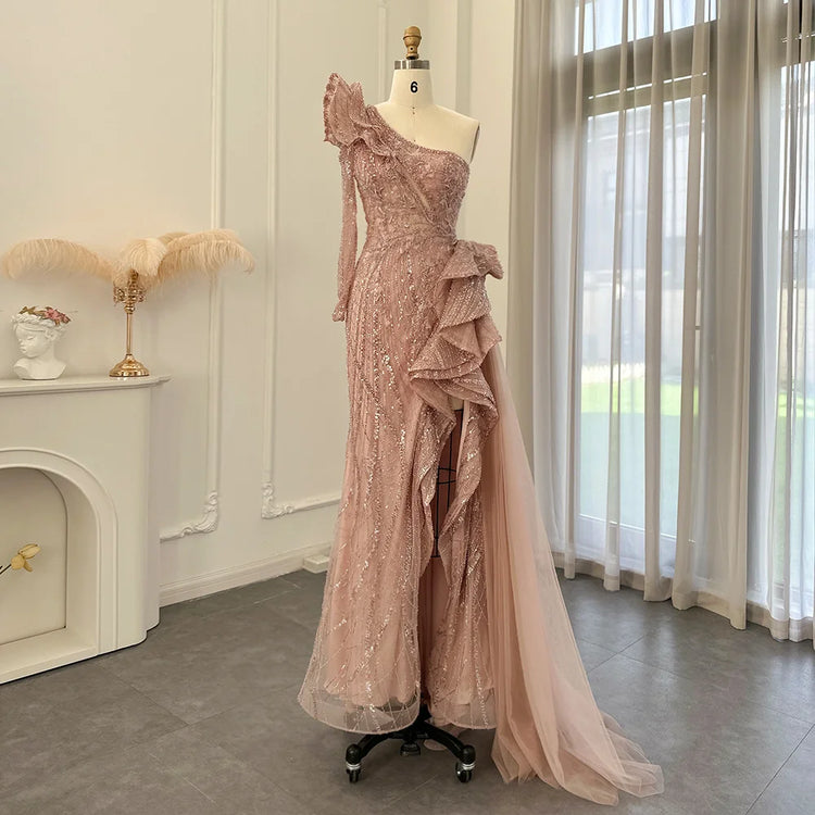 Vestido de Festa Longo Brilhante com Abertura Lateral - Modelo Especial
