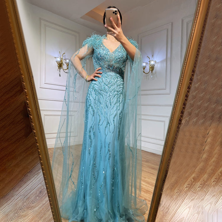 Vestido de Festa Capa Longa Elegante Luar - Modelo Especial