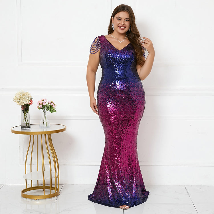 Vestido de Festa Plus Size Longo Corais Brilho