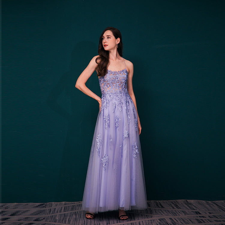 Vestido de Festa Longo em Renda com Alça Lavanda