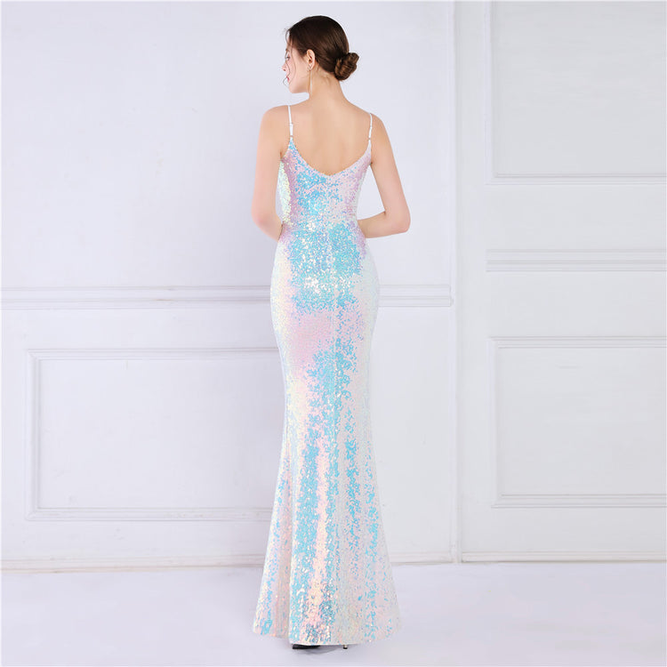 Vestido de Festa Brilho com Alça Espaguete
