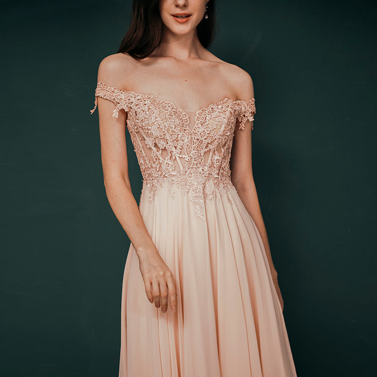 Vestido de Festa Longo Brilho Rosa Empoeirado