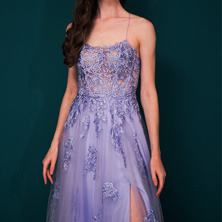 Vestido de Festa Longo em Renda com Alça Lavanda