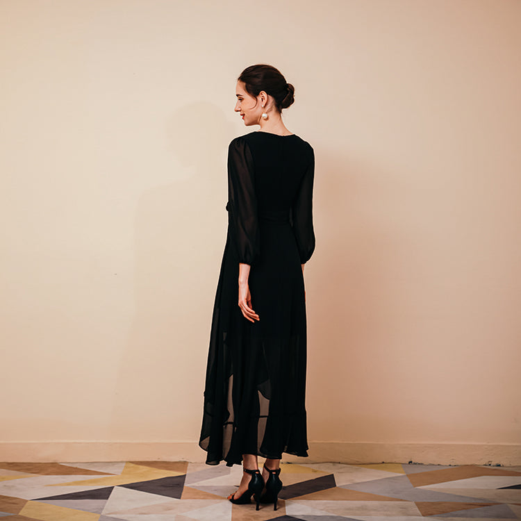 Vestido de Festa Longo com Decote V Preto