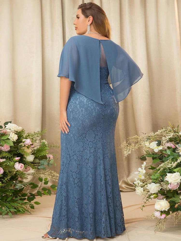 Vestido de Festa Longo com Manta e Apliques Florais