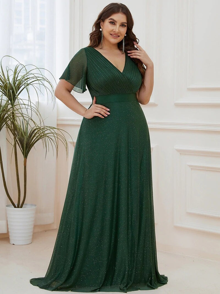 Vestido de Festa Longo com Faixa de Cetim e Tecido Brilho
