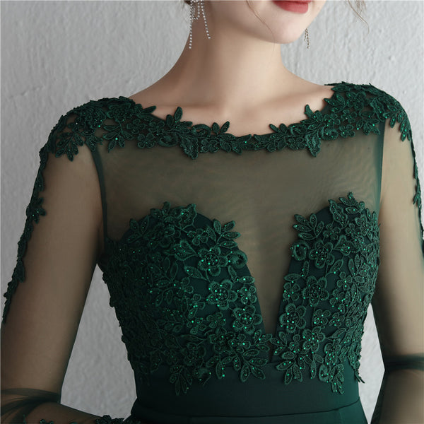 Vestido de Festa Longo com Detalhes em Renda e Apliques Florais Verde (Pronta Entrega)