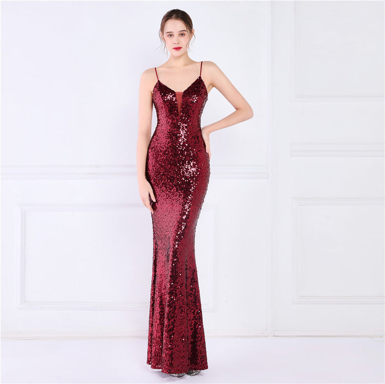 Vestido de Festa Brilho com Alça Espaguete