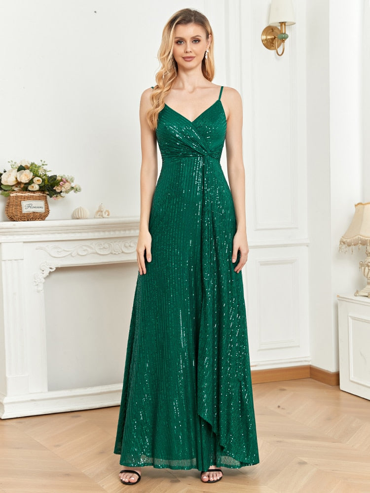 Vestido de Festa Longo Luxo Esmeralda com Casaco Removível
