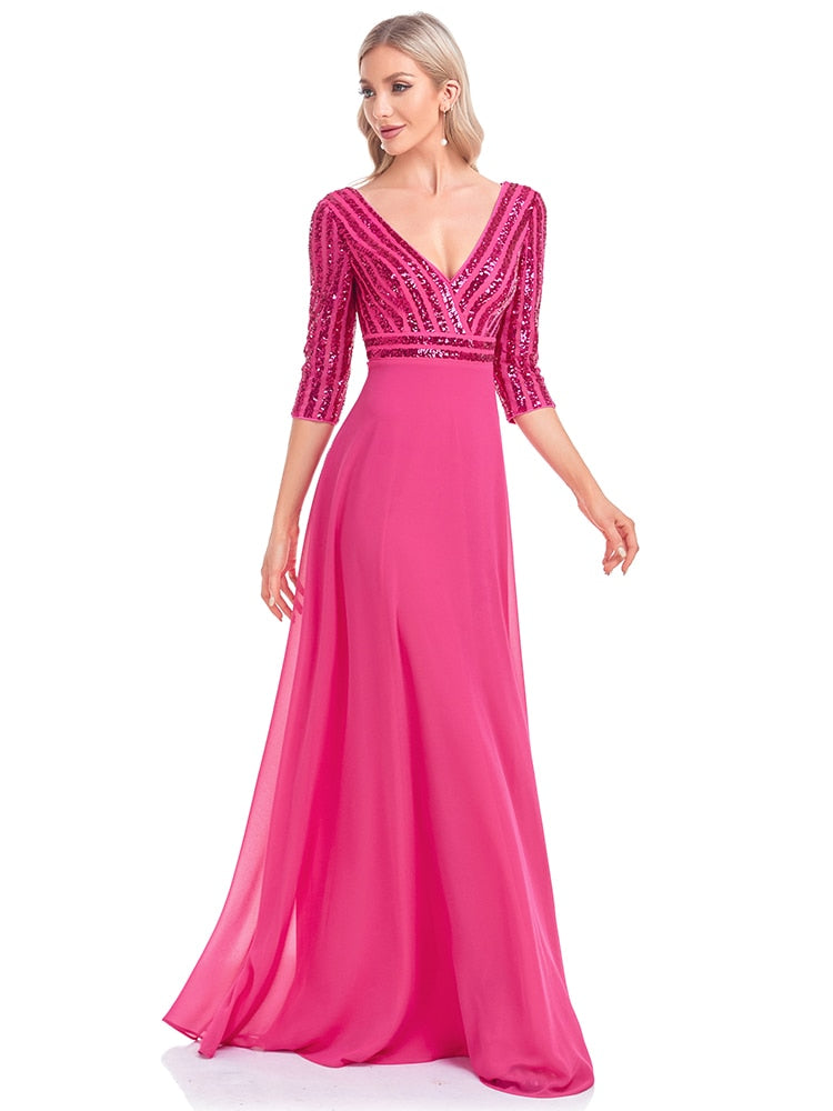 Vestido de Festa Longo Fúcsia Brilho