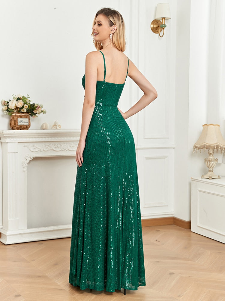 Vestido de Festa Longo Luxo Esmeralda com Casaco Removível