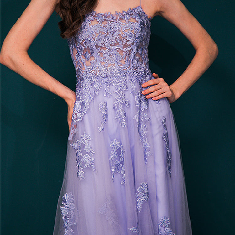 Vestido de Festa Longo em Renda com Alça Lavanda