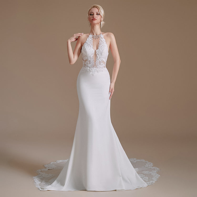 Vestido de Noiva Sereia Luxo com Parte Superior Detalhada em Rendas