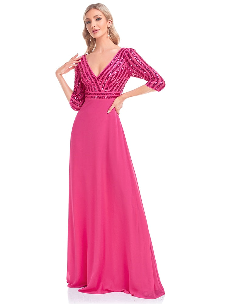 Vestido de Festa Longo Fúcsia Brilho