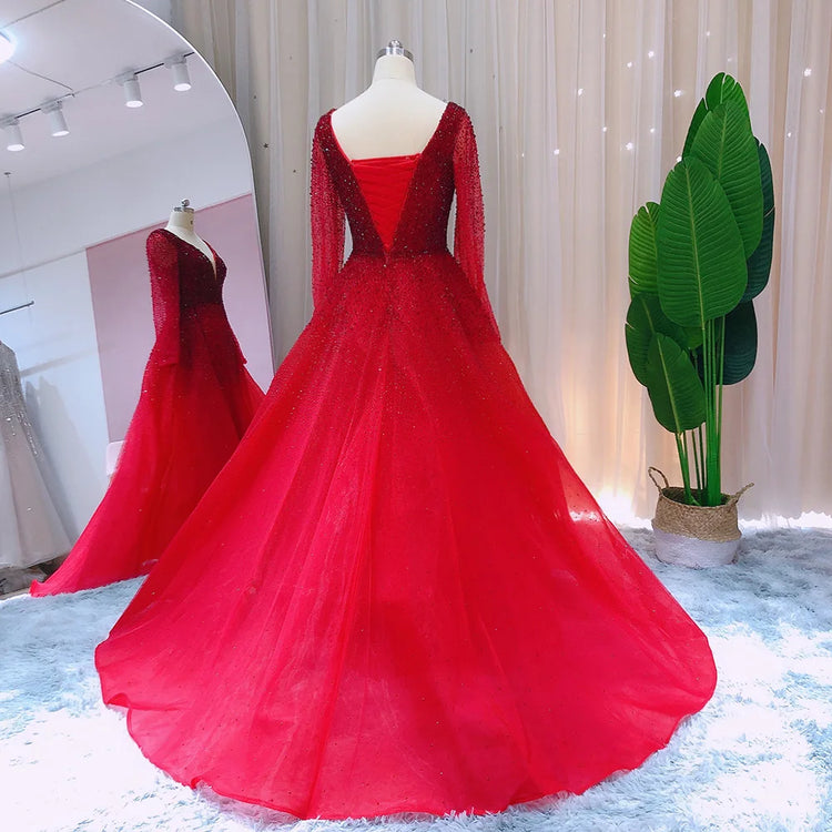 Vestido de Festa com Saia Brilho Vermelho e Decote - Modelo Especial