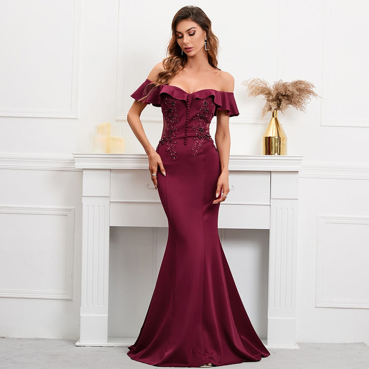 Vestido de Festa Longo com Manga Pétala Marsala