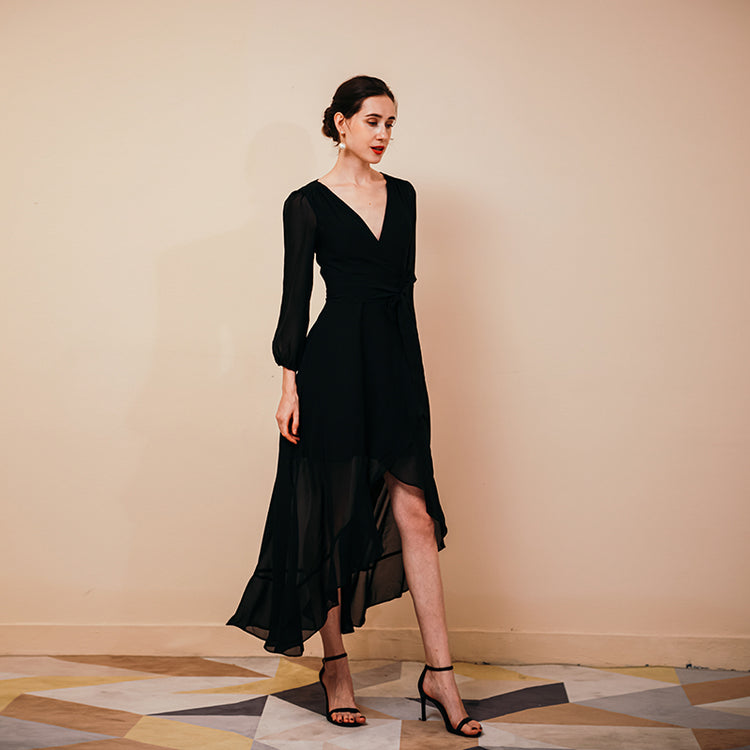 Vestido de Festa Longo com Decote V Preto