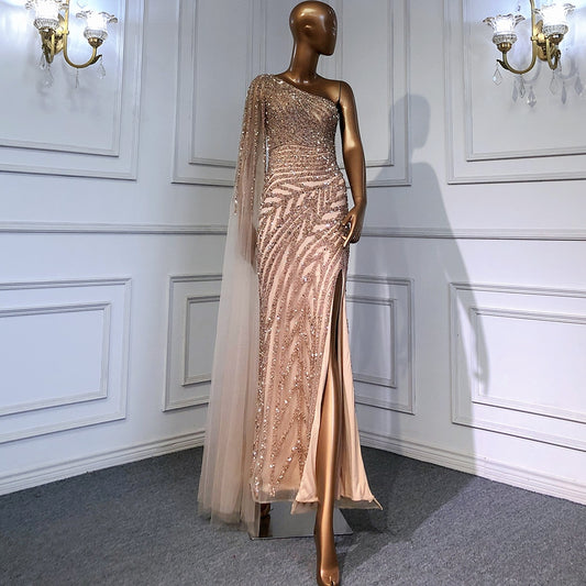 Vestido de Festa Luxo com Alça Manta Assimétrica - Modelo Especial