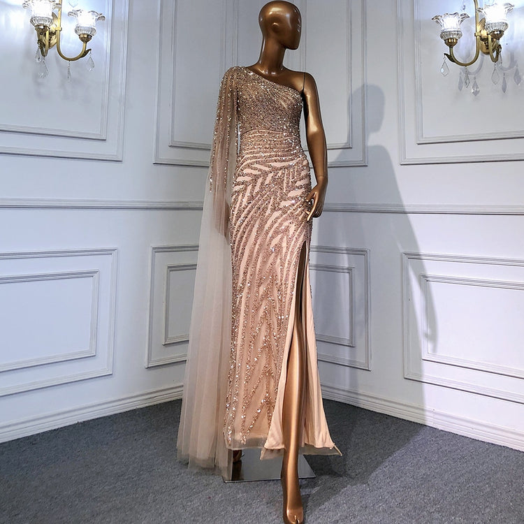 Vestido de Festa Luxo com Alça Manta Assimétrica - Modelo Especial