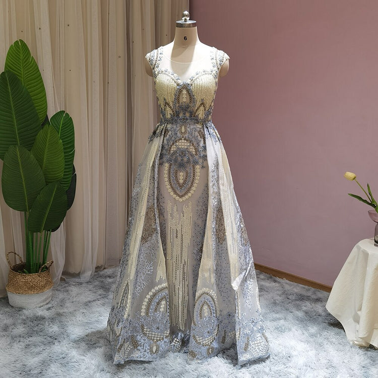 Vestido de Festa Longo com Cristais Florais Luxo - Modelo Especial