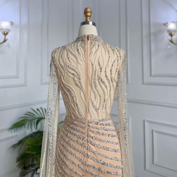 Vestido de Festa Luxo Glamour com Maxi Capa Adornada com Cristais - Modelo Especial