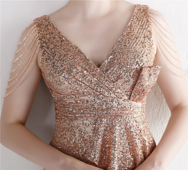 Vestido de Festa Brilho com Lantejoulas Dourado