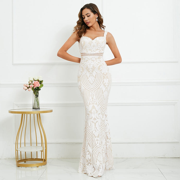 Vestido de Festa Sereia Elegante com Cintura Adornada