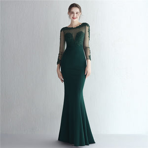 Vestido de Festa Longo com Detalhes em Renda e Apliques Florais Verde (Pronta Entrega)