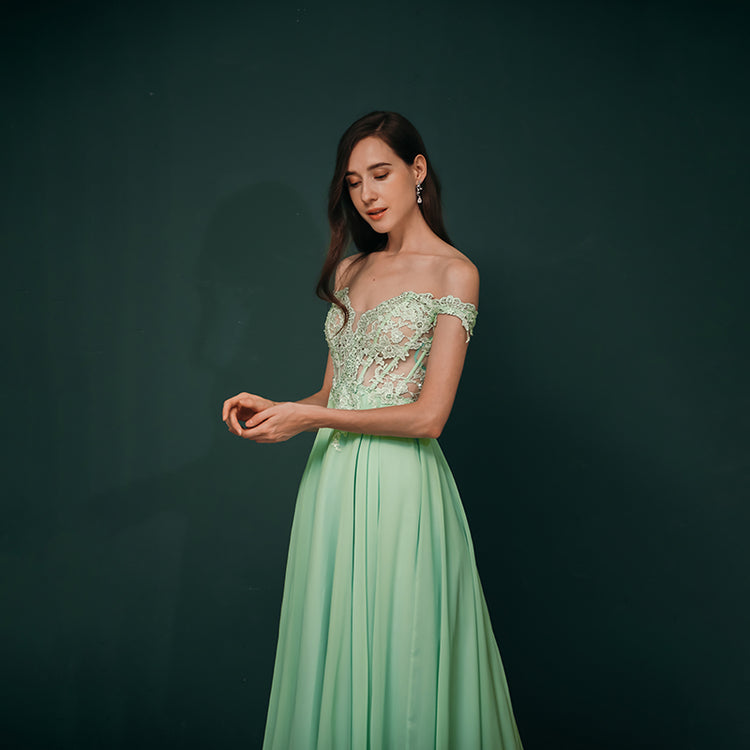 Vestido de Festa Longo Brilho Verde Menta